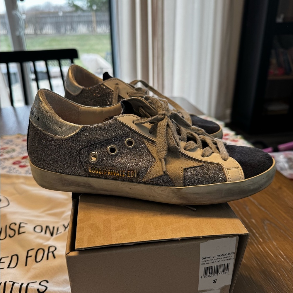 Golden Goose Glitter Super Star Sneakers, Size 37